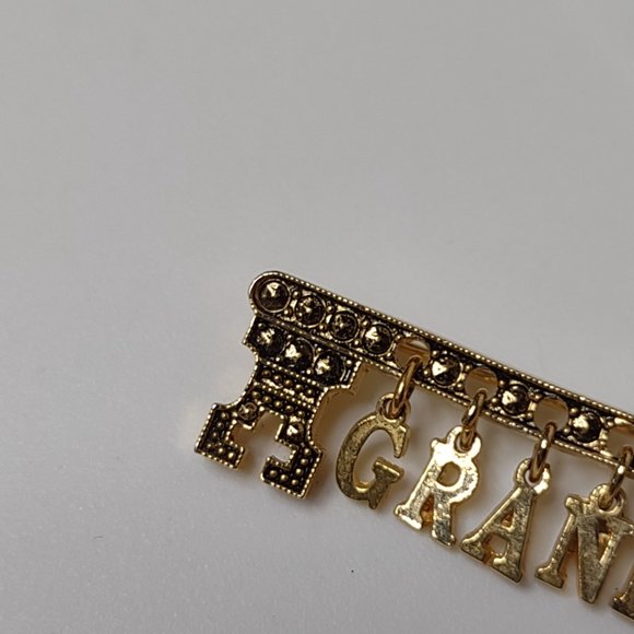 Grandma Key And Heart Vintage Gold Tone Dangle Brooch - Picture 7 of 14